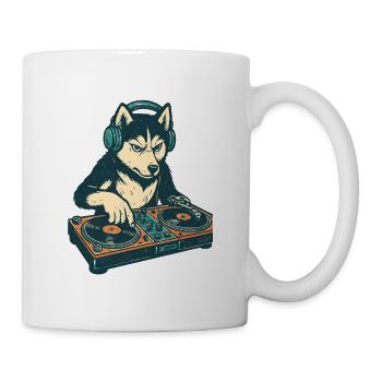 Husky DJ Retro Design: Dog at the mixing desk - Mug - white - Right