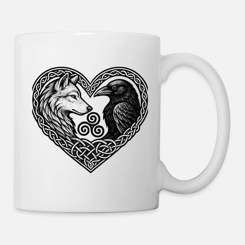 Cœur Celtique : Loup et Corbeau - Mug blanc - blanc