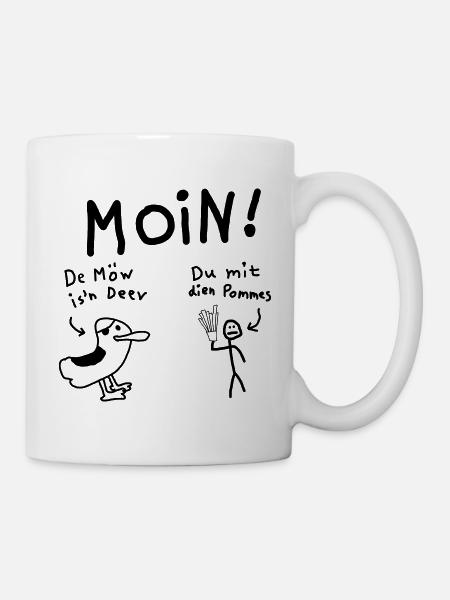 Moin Möwe Pommesdieb Lustig - Tasse - Weiß