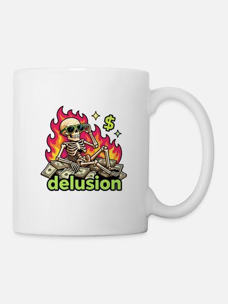 Flammende Dollar Skelett-Wahnvorstellung - Tasse - Weiß