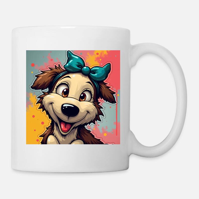 Cheerful dog with bow - Mug - white