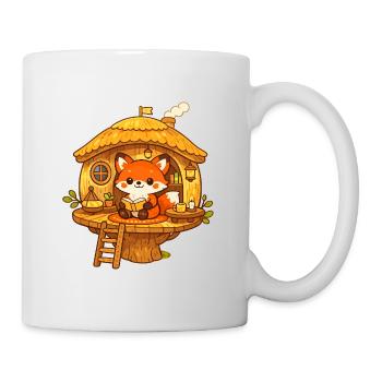 Reading fox in the tree house - Mug - white - Right