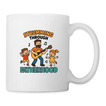 Strumming Through Fatherhood Guitar Dad Shirt - Mug - white - Right