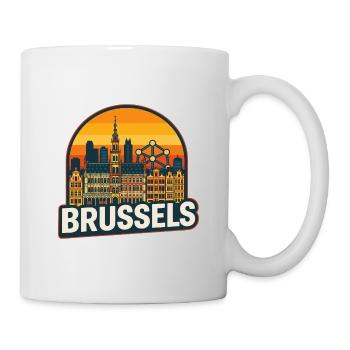 Brussels Belgium Retro Sunset Skyline Design - Mug - white - Right