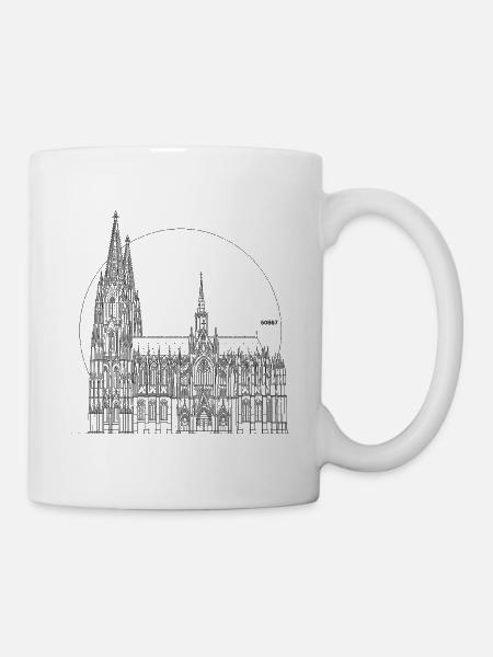 Köln Dom – Line Art PLZ - Tasse - Weiß