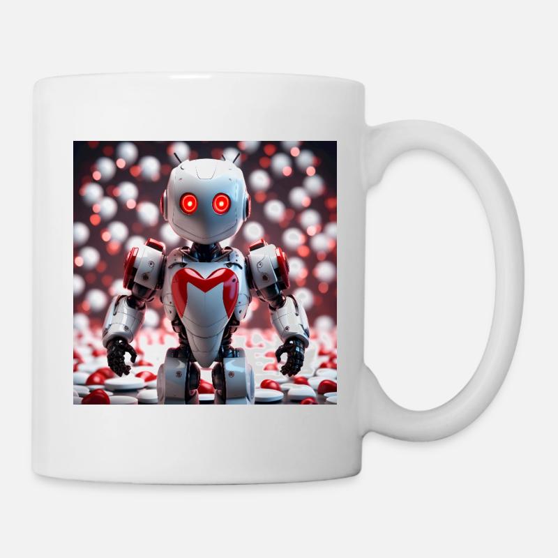 Robot cœur aux yeux brillants - Mug blanc - blanc