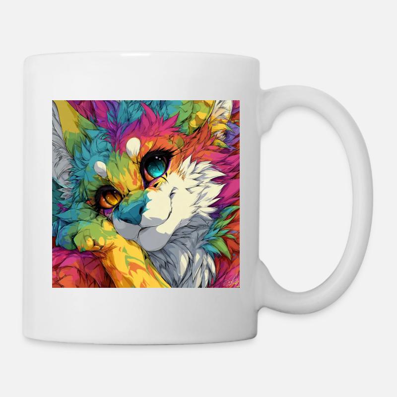 Regenbogenfell Kuschelkatze - Tasse - Weiß