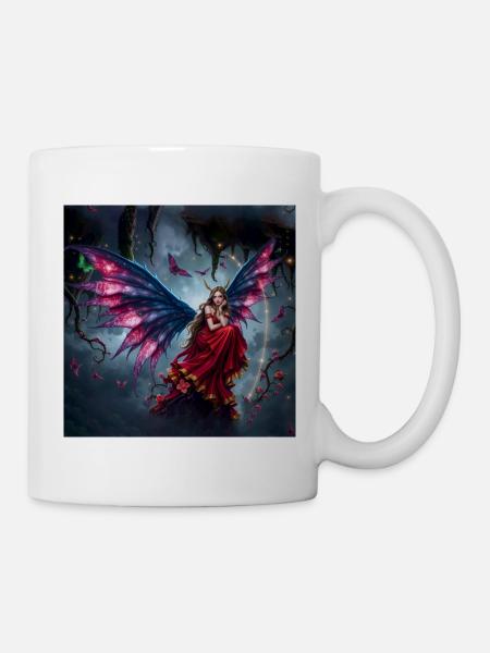 Geflügelte Fee im roten Kleid - Tasse - Weiß