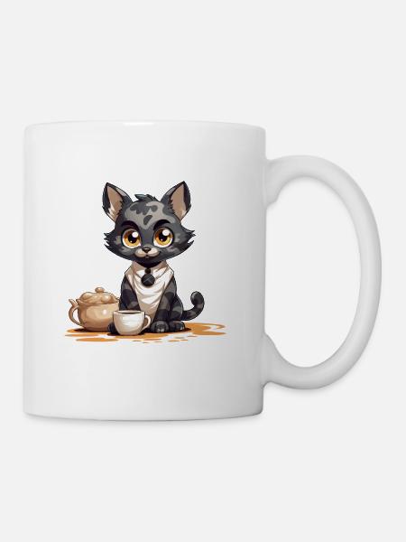 Kaffeezeit Katze mit Teekanne - Tasse - Weiß