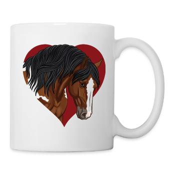 Der Kopf eines gefleckten Pferdes und ein rotes Herz - Tasse - Weiß - Rechts