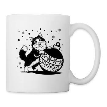 Cute fluffy cat with a Big Christmas Bauble – St. - Mug - white - Right