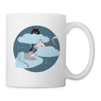 Kawaii Three Cats Cloud Sleep Shirt - Mug - white - Right