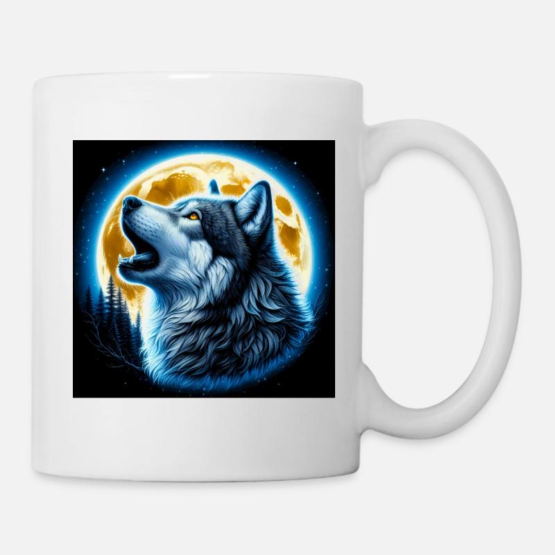Wolf howls at the Full Moon - Mug - white