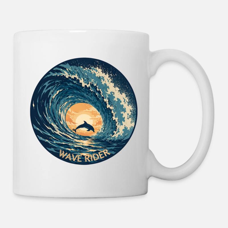 SURFEUR DE VAGUES DE L’OCÉAN DAUPHIN MER - Mug blanc - blanc