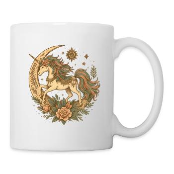 Mondlicht Einhorn mit Blütenkranz - Tasse - Weiß - Rechts