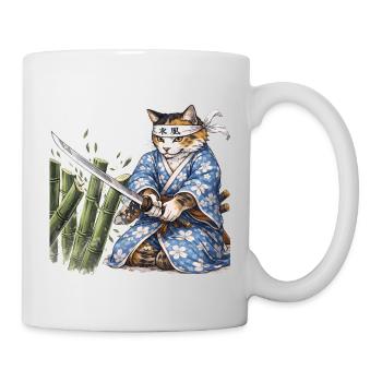 Samurai Cat with Katana – Japanese Ukiyo-e Style - Mug - white - Right