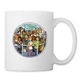 Bunt gemischte Reisende im Bus - Tasse - Weiß - Rechts
