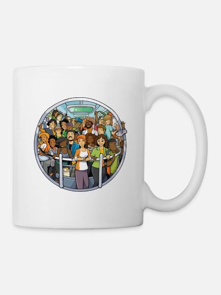 Bunt gemischte Reisende im Bus - Tasse - Weiß