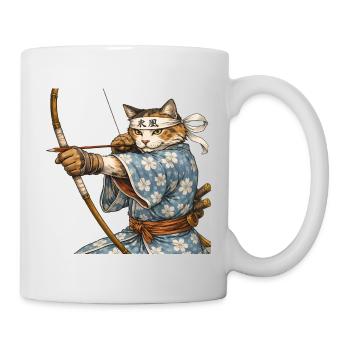 Kyudo Cat Archer – Japanese Zen Archery Art - Mug - white - Right
