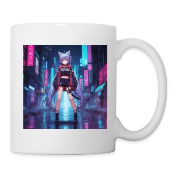 Coureur de chat néon dans la ville cybernétique - Mug blanc - blanc - Droite