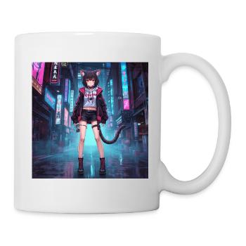 Chat néon dans le quartier cyber - Mug blanc - blanc - Droite