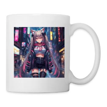 Cyberpunk Streetwear Chat néon - Mug blanc - blanc - Droite