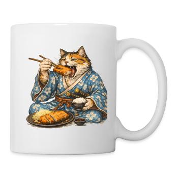Samurai-Katze Tonkatsu Japanisches Essen Ukiyo-e - Tasse - Weiß - Rechts