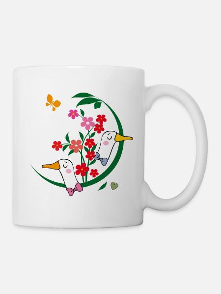  Gänse mit Blüten - Tasse - Weiß