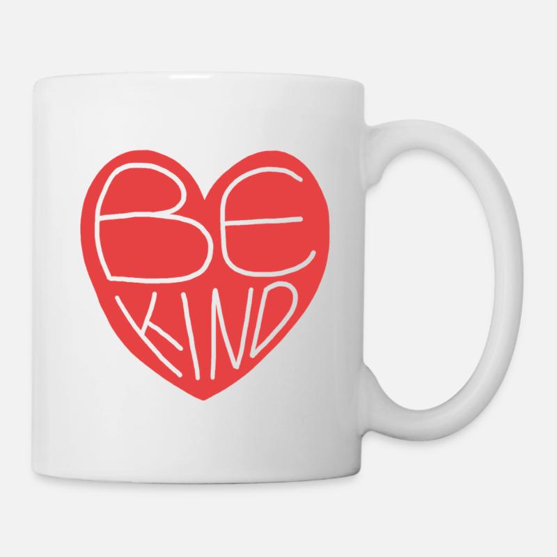 Cœur rouge mignon Be Kind, dessin à la main - Mug blanc - blanc