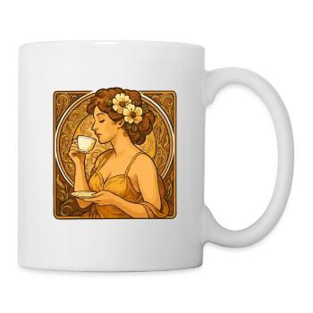 Art Nouveau Pin-Up: Elegant Woman with Coffee - Mug - white - Right