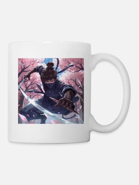 Ninja im Kirschblütenwald - Tasse - Weiß