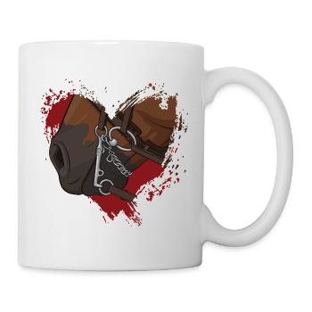 Das Maul eines Pferdes mit einem Gebiss und einem Herzen - Tasse - Weiß - Rechts