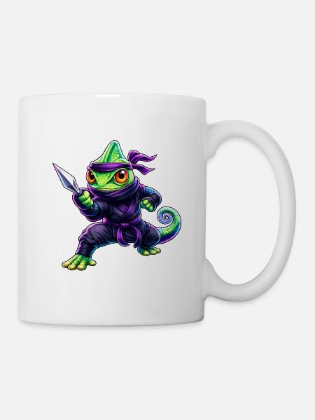 Neon Chameleon Ninja Cyberpunk Animal - Mug - white