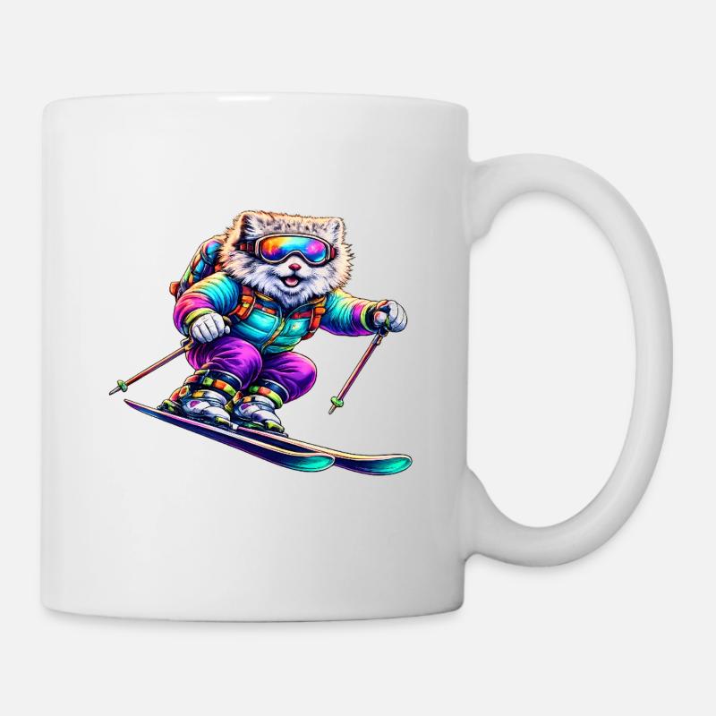 Neon Skihund Wintersporttier - Tasse - Weiß
