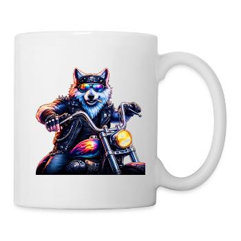 Motard Néon Loup Moto Animal - Mug blanc - blanc - Droite