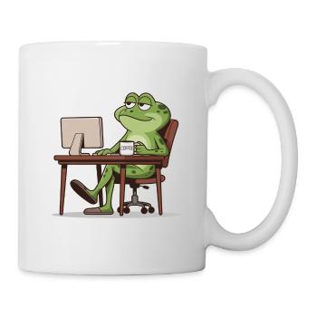 Frosch Büro mit Kaffee - Tasse - Weiß - Rechts