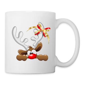 Lustiges Rentier-Cartoon-Peeking Weihnachts-Meme - Tasse - Weiß - Rechts