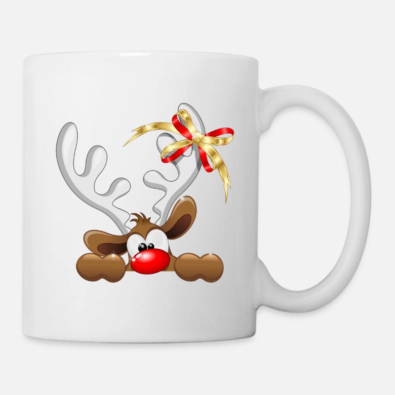 Funny Reindeer Cartoon Peeking Christmas meme - Mug - white
