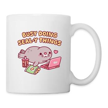 Cute Chonky Seal Chilling Busy Doing Seal-y Things - Mug - white - Right