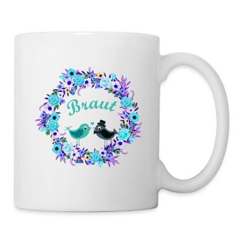 Brautpaar im Blumenkreis Junggesellenabschied  - Tasse - Weiß - Rechts