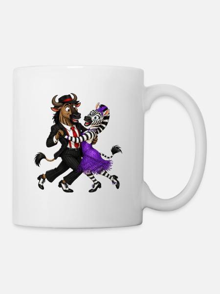 Wildebeest and Zebra in Elegant Swing Dance - Mug - white