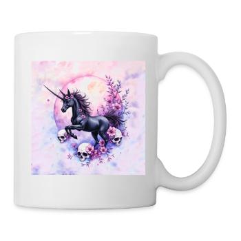 Licorne lunaire avec des fleurs et des crânes - Mug blanc - blanc - Droite