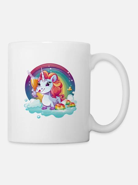 Regenbogen‑Unicorn Feierglanz - Tasse - Weiß