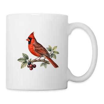 Cardinal rouge sur branche et baies - Mug blanc - blanc - Droite