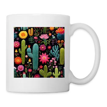 Kaktusblüten Meer auf Schwarz - Tasse - Weiß - Rechts