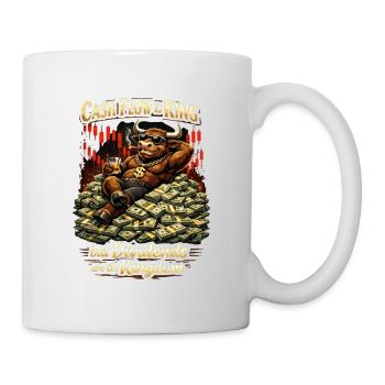 Cash Flow & Dividends: Bull on Mountain of Money - Mug - white - Right