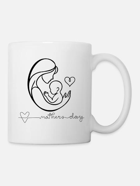 Motherhood Heartbeat Line Art Design - Mug - white