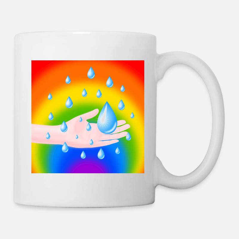Rainbow Rain Drop and a Hand - Mug - white