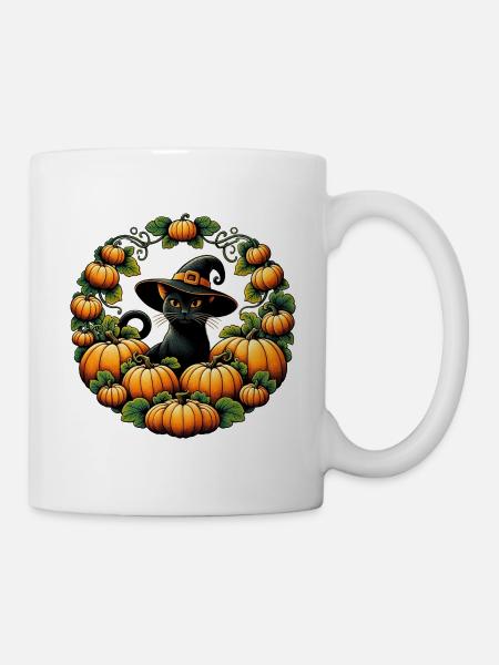 Kürbiskreis-Hexenkatze - Tasse - Weiß