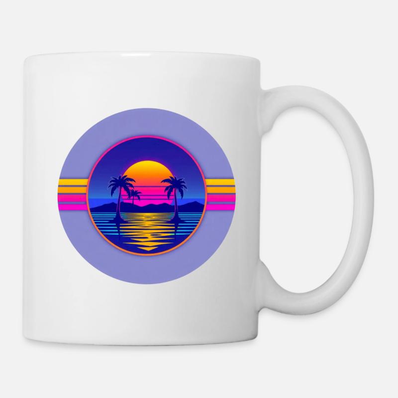 Sunset Neon Palms Circle - Mug blanc - blanc